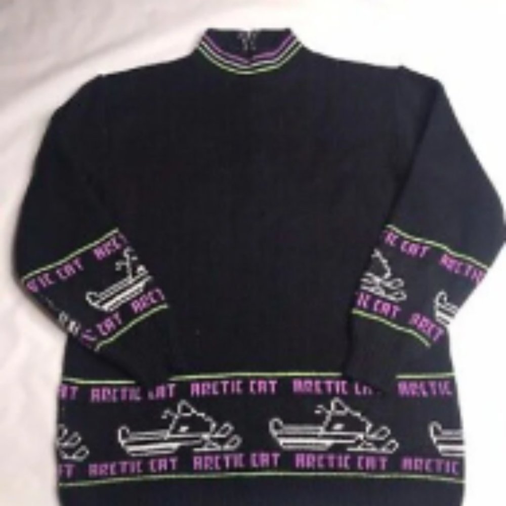 Rare Vintage 60s Arctic Cat Snowmobile Knit Graphic Sweater Shirt Pullover M 38 - Picture 1 of 13